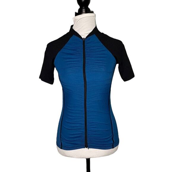 Active Angelz Full Zip Short Sleeve Cycle Top Blue Black Size Large - Picture 7 of 7